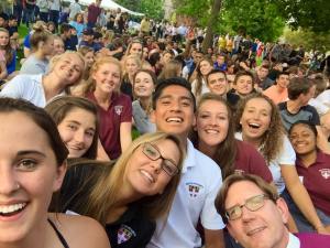 Visiting with students at Shattuck-St. Mary's